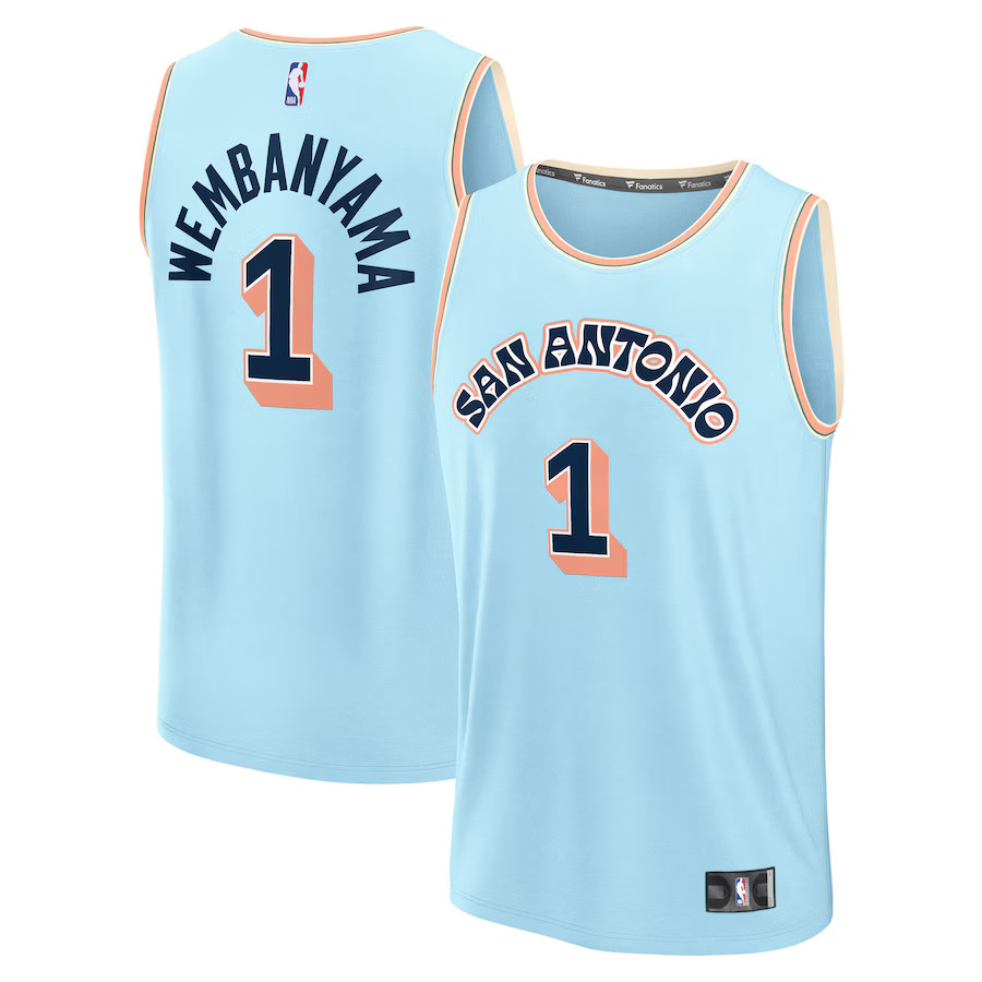 Men San Antonio Spurs1 Victor Wembanyama Fanatics Light Blue City Edition 2024-25 Fast Break Player NBA Jersey->san antonio spurs->NBA Jersey